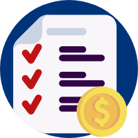 checklist document and gold coin icon for financing