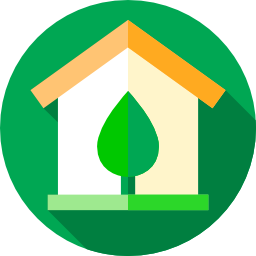 Green home icon with tree in center