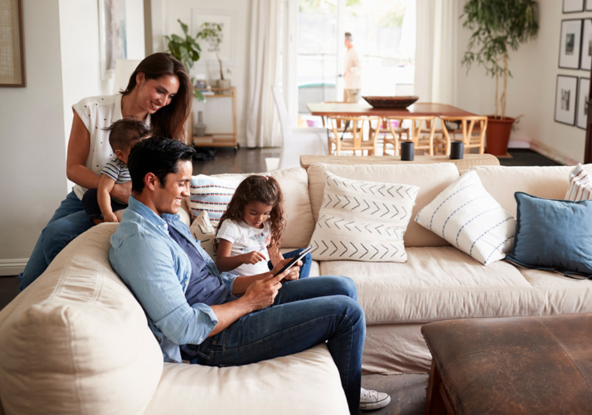 Family on couch