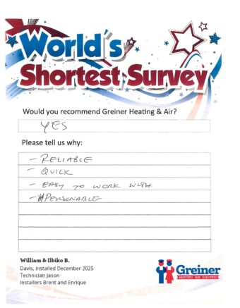 Handwritten customer survey card