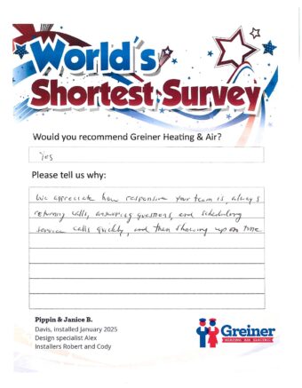 Handwritten customer survey card