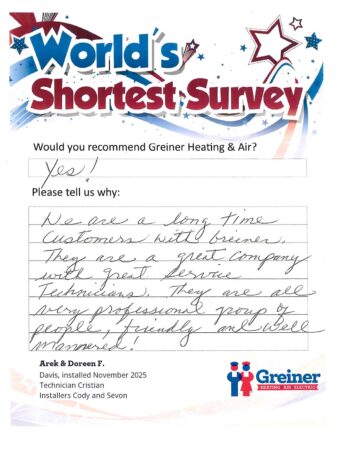 Handwritten customer survey card