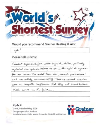 Handwritten customer survey card