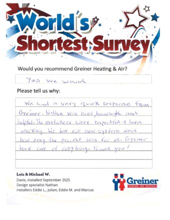 Handwritten customer survey card