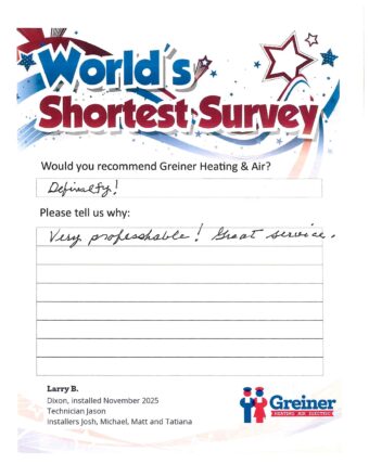 Handwritten customer survey card