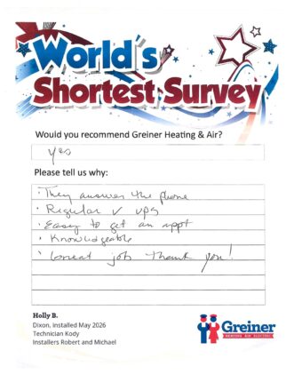 Handwritten customer survey card