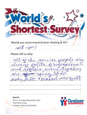 Handwritten customer survey card