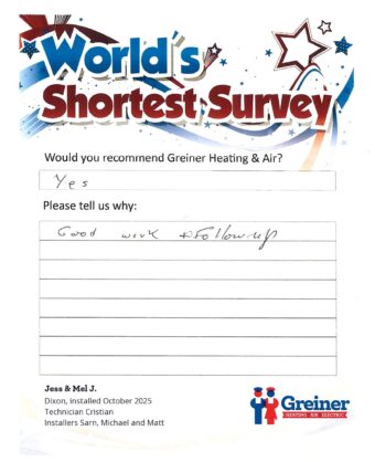 Handwritten customer survey card