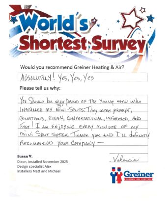 Handwritten customer survey card