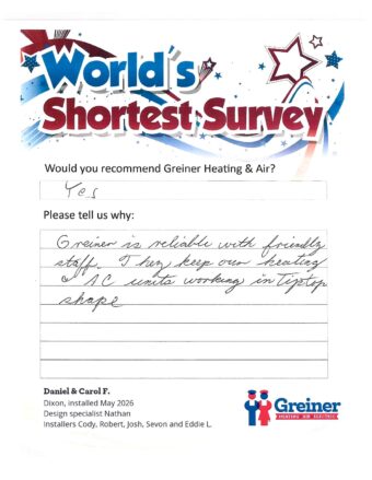 Handwritten customer survey card