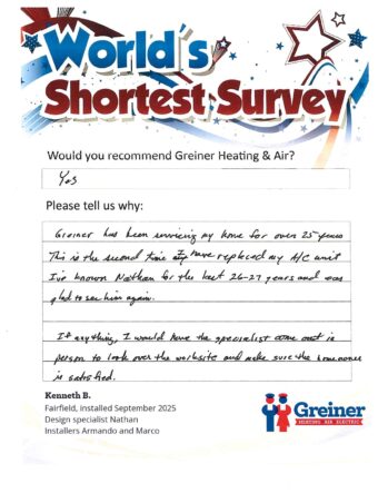 Handwritten customer survey card