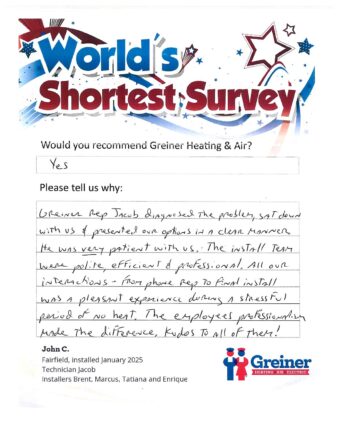 Handwritten customer survey card
