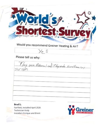 Handwritten customer survey card