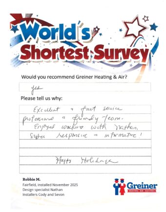 Handwritten customer survey card