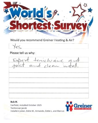 Handwritten customer survey card