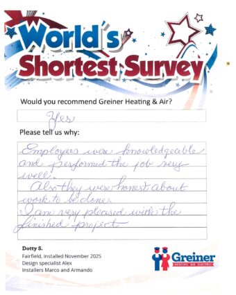 Handwritten customer survey card