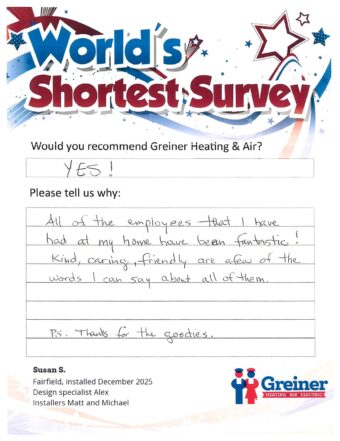 Handwritten customer survey card