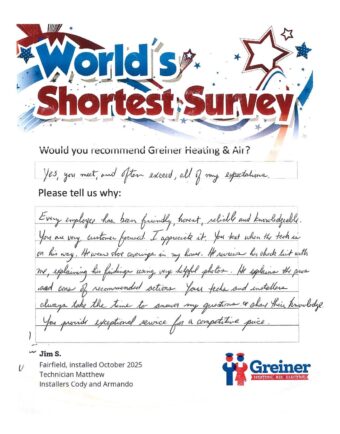 Handwritten customer survey card