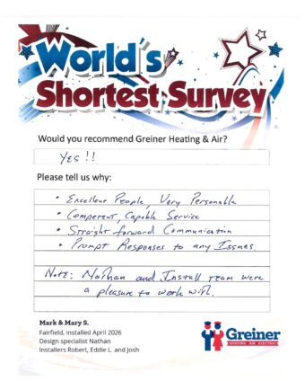 Handwritten customer survey card