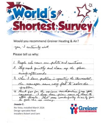 Handwritten customer survey card