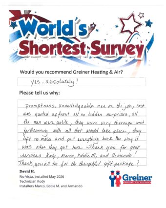 Handwritten customer survey card