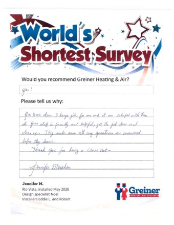 Handwritten customer survey card