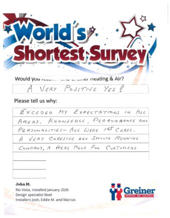 Handwritten customer survey card