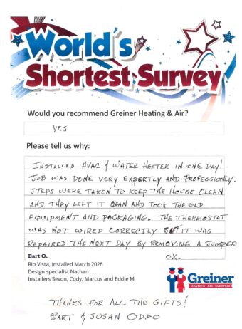 Handwritten customer survey card