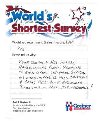 Handwritten customer survey card