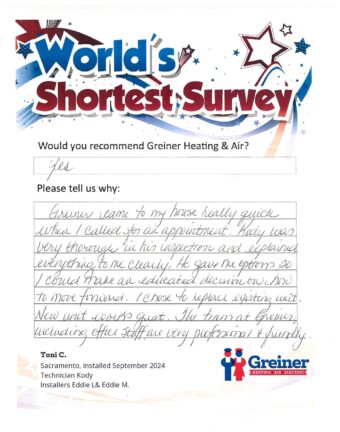 Handwritten customer survey card