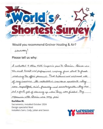 Handwritten customer survey card