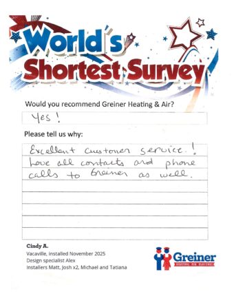 Handwritten customer survey card