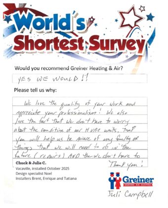 Handwritten customer survey card