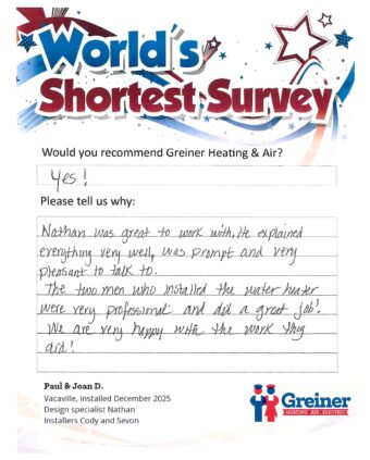 Handwritten customer survey card