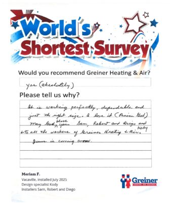 Handwritten customer survey card