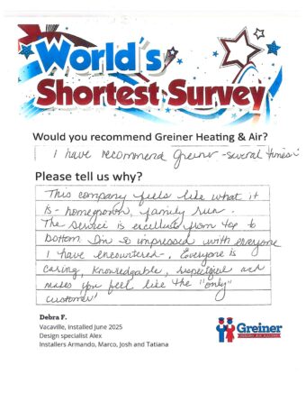 Handwritten customer survey card