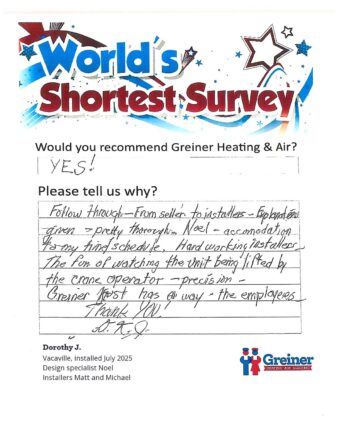 Handwritten customer survey card
