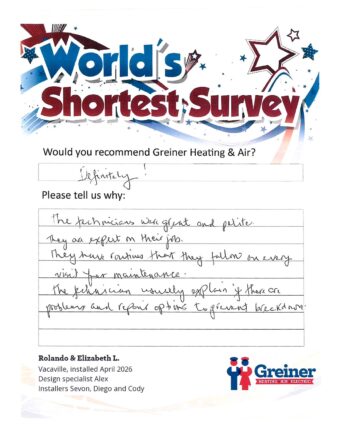 Handwritten customer survey card