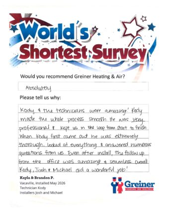 Handwritten customer survey card