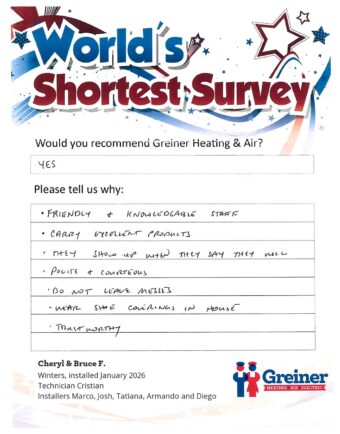 Handwritten customer survey card