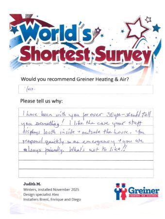 Handwritten customer survey card